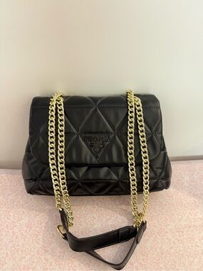 Prada Black Quilted Leather Shoulder Bag with Gold Chain Strap